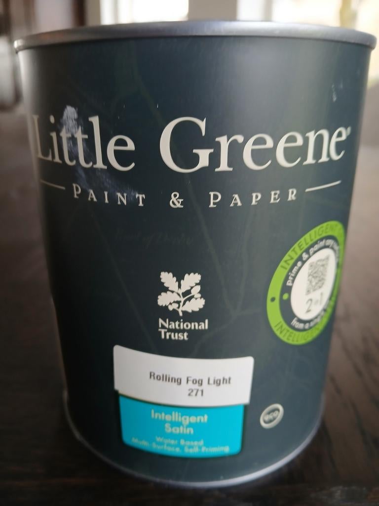 Little Greene Intelligent Satin verf - Rolling Fog Light, Doe-het-zelf en Verbouw, Verf, Beits en Lak, Overige kleuren, Nieuw