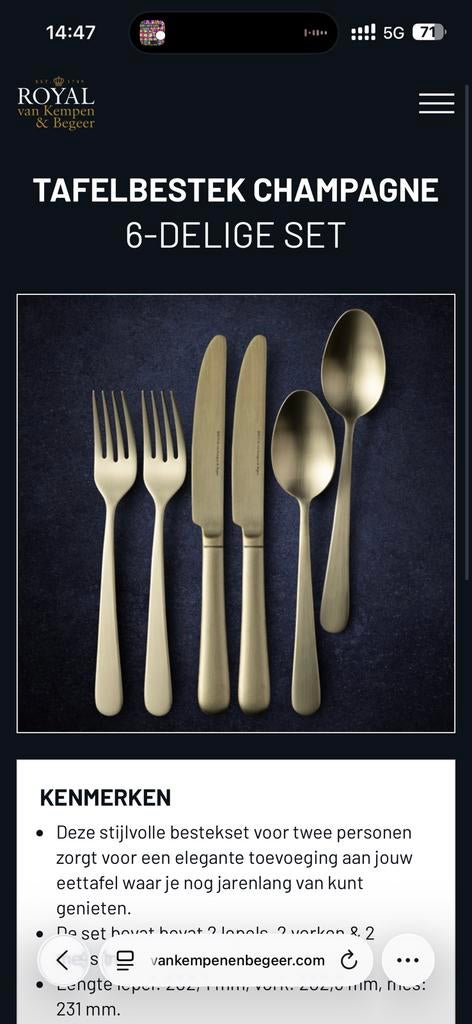 Bestek ROYAL van Kempen & Begeer, Huis en Inrichting, Keuken | Bestek, Ophalen of Verzenden, Nieuw, Rvs of Chroom, Bestekset