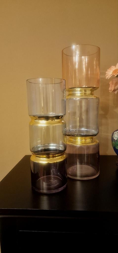 Glazen vazen met gouden accent, Ophalen, Overige kleuren, Minder dan 50 cm, Glas