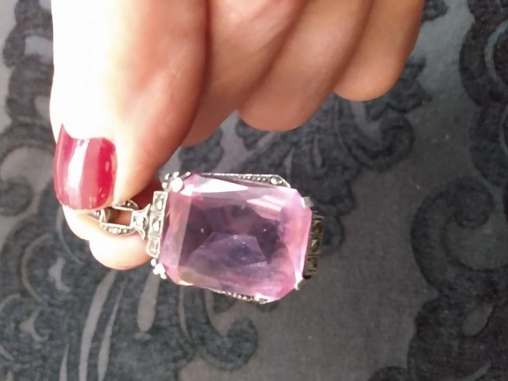 Art deco hanger met amethist, Sieraden, Tassen en Uiterlijk, Ringen, Verzenden, Zo goed als nieuw, 17 tot 18, Dame of Heer