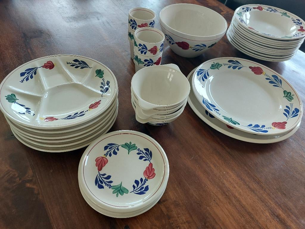 36-delig Boch servies - Boerenbont handgeschilderd, Gebruikt, Ophalen of Verzenden, Aardewerk, Boerenbont