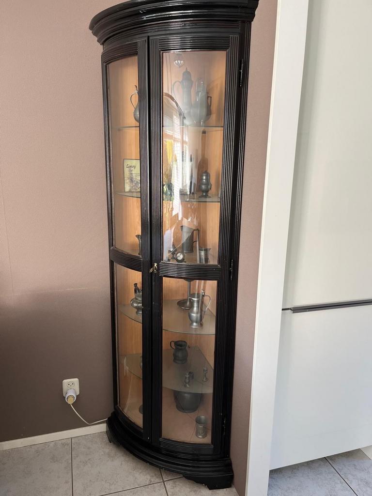 Vintage kwart ronde vitrinekast, Ophalen, 50 tot 100 cm, 150 tot 200 cm, Overige houtsoorten