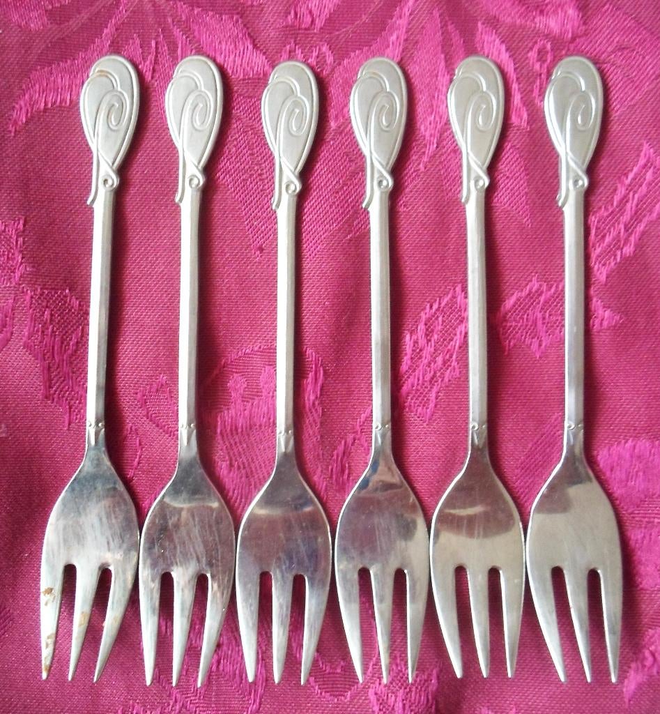 6 Taartvorkjes / gebaksvorkjes. Sola., Antiek en Kunst, Antiek | Bestek, Ophalen of Verzenden