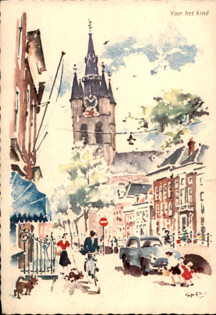 Voor het kind, Delft. P. Spijker, Verzamelen, Verzenden, 1940 tot 1960, Ongelopen, Overige thema's