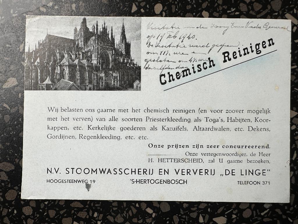 Vloeiblad De Linge. Stoomwasscherij s’-Hertogenbosch. 1940, Verzamelen, Merken en Reclamevoorwerpen, Ophalen of Verzenden, Gebruikt