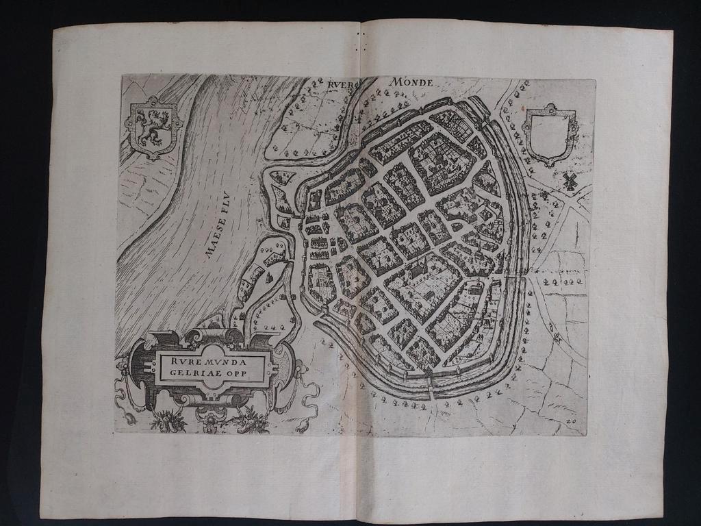 5 / plattegrond Roermond - gravure uit 1609 L. Guicciardini, Ophalen of Verzenden