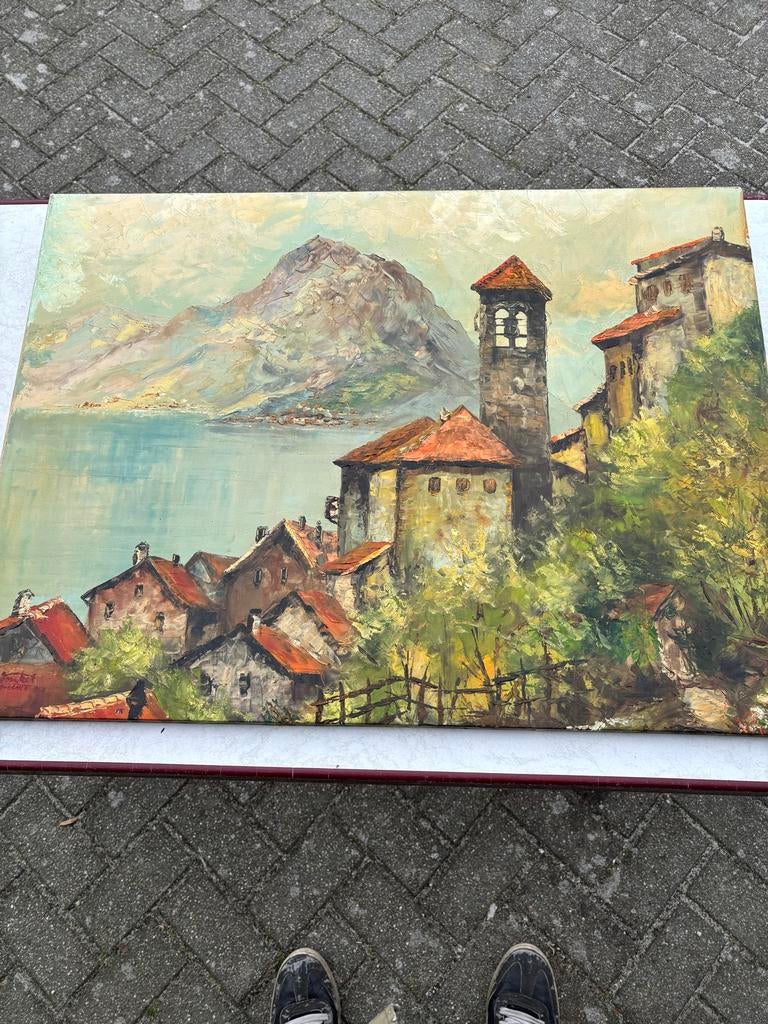 Italiaans tafereel gesigneerd in olieverf, Ophalen of Verzenden