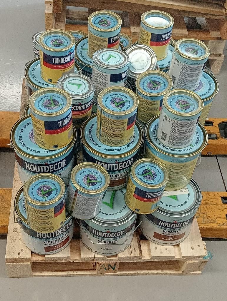 Pallet Diversen Hermadix Beits Assorti 2,5l en 1L, Ophalen, Overige kleuren, Nieuw, Beits