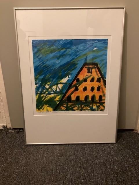 **Bob Kemper – zeefdruk “Pakhuis aan de Maas” 95/150**, Antiek en Kunst, Kunst | Schilderijen | Modern, Ophalen