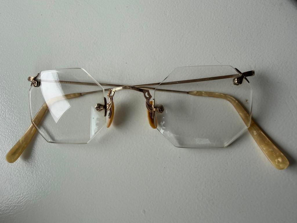 Vintage Brilletje 1/10 12K GF Gold Filled Montuur, Sieraden, Tassen en Uiterlijk, Gebruikt, Geel, Bril, Ophalen