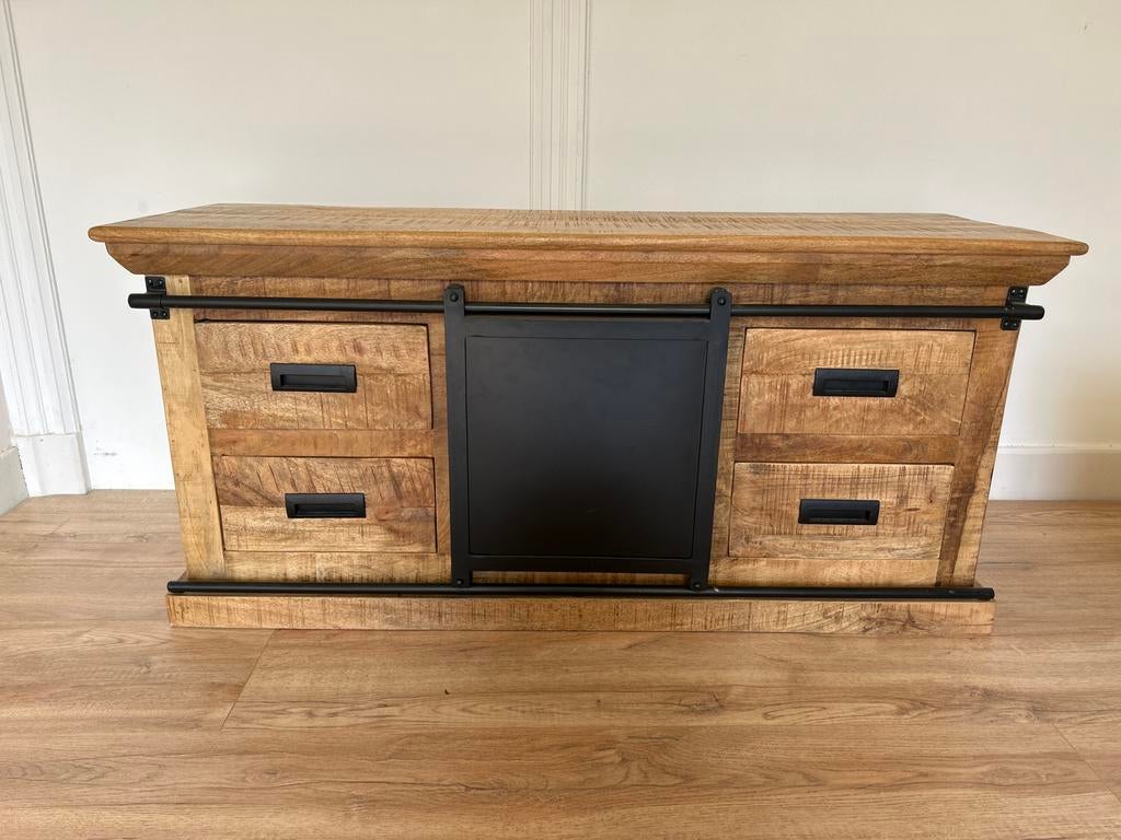 Tv-meubel mangohout industrieel, Huis en Inrichting, Kasten | Televisiemeubels, Ophalen, 150 tot 200 cm, Zo goed als nieuw, Minder dan 100 cm