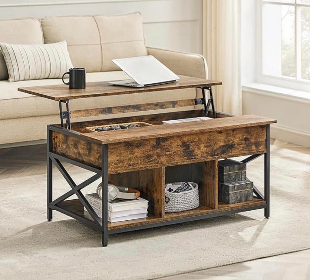 Gebruikte Industriële Salontafel met Hefbaar Blad, Huis en Inrichting, Tafels | Sidetables, Ophalen, Gebruikt, 100 tot 150 cm