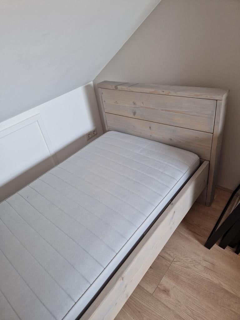 Massief steigerhouten bed 80x200 cm met greywash, Ophalen