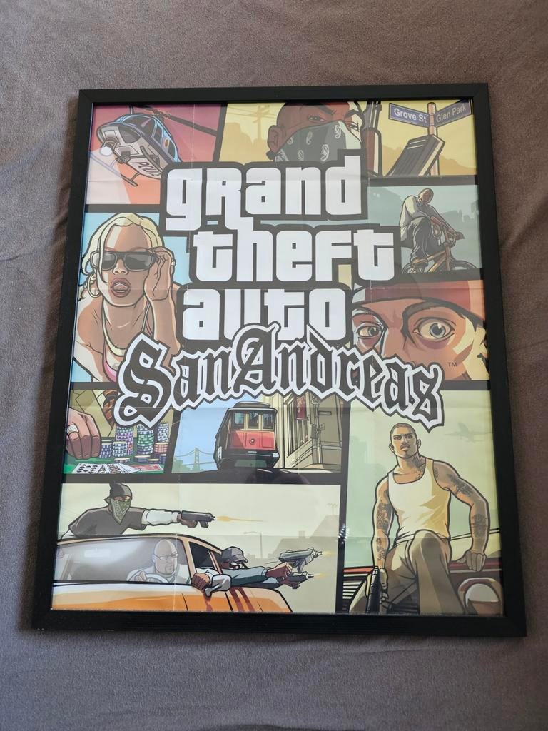 Poster GTA SanAndreas ingelijst, Avontuur en Actie, Vanaf 18 jaar, 1 speler, Ophalen of Verzenden