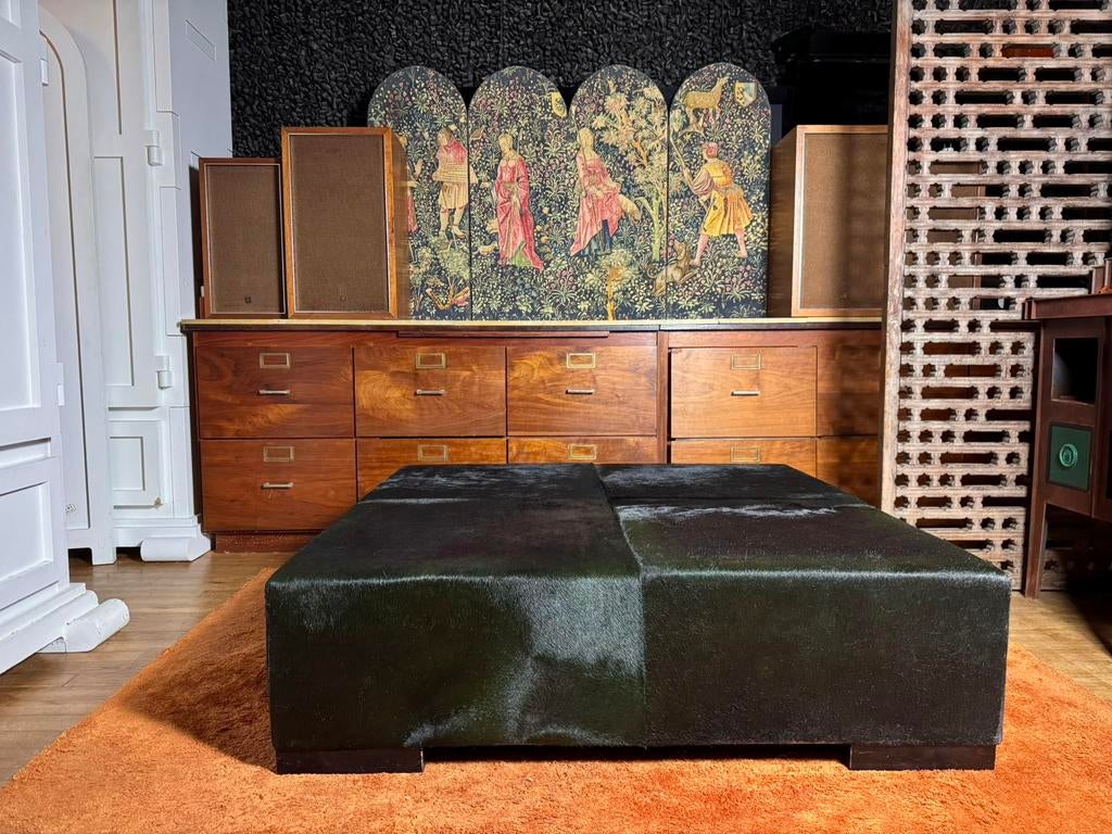 italiaans high end luxe XL design zitelement in zwarte vacht, |, 100 tot 125 cm, Leer, Ophalen of Verzenden