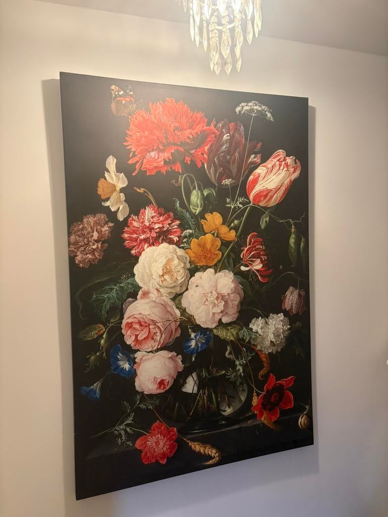 Groot canvas de Heem vintage schilderij bloemen in vaas, Ophalen