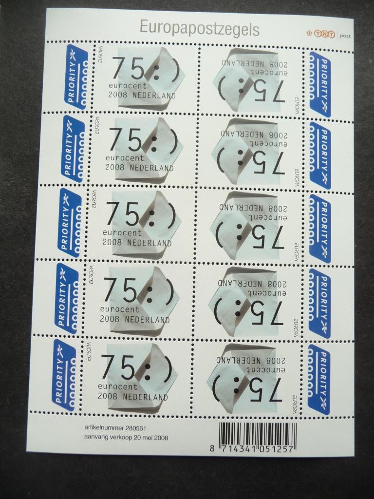 Nederland 2008, Velletje 'Europazegels' V2570 postfris, Postzegels en Munten, Ophalen of Verzenden, Nederland