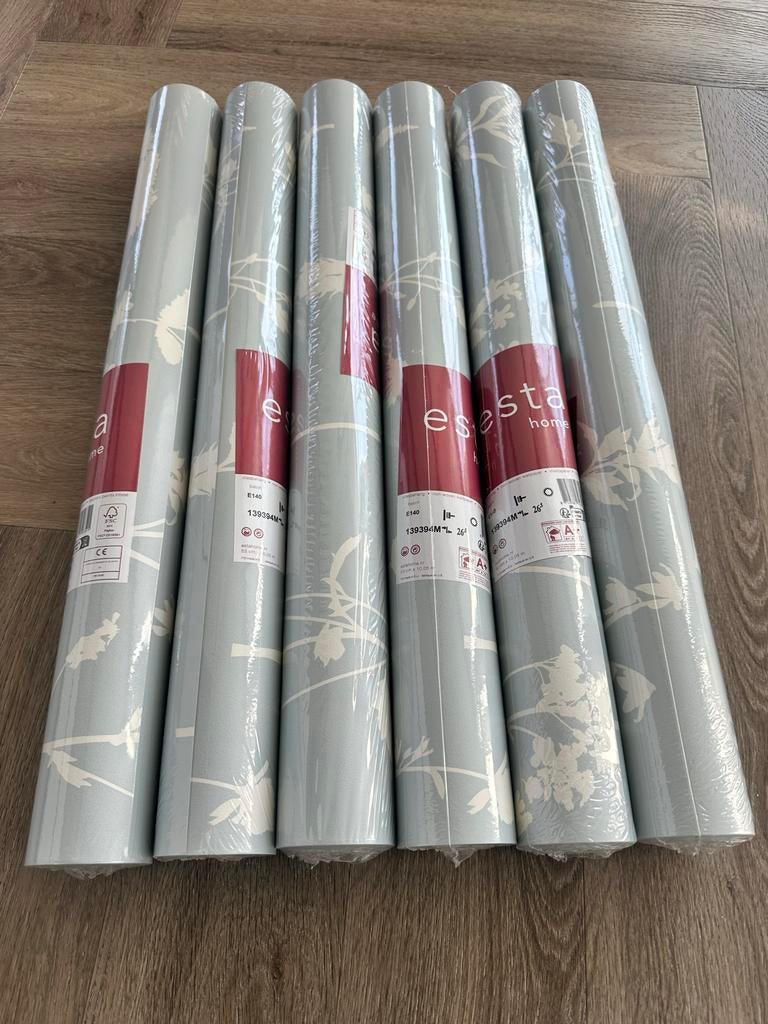 Esta behang blauw met bloemmotief, 6 rollen, Ophalen of Verzenden, 25 tot 50 m², Blauw