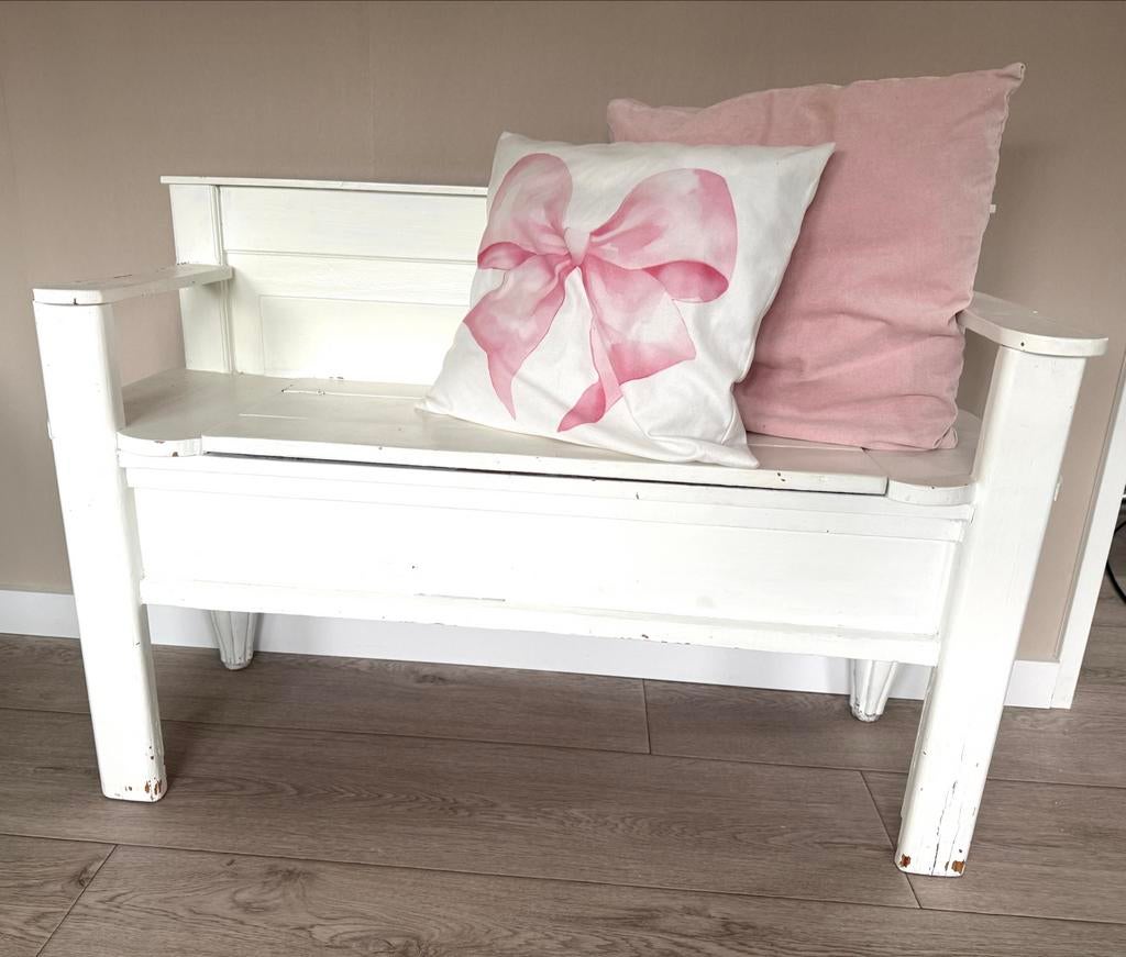 Houten klepbank - Wit - Met opbergruimte, Ophalen, Gebruikt