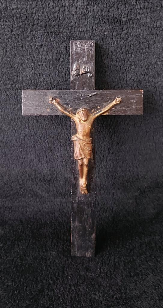 Crucifix met omhoogkijkende Jezus..., Antiek en Kunst, Antiek | Religie, Ophalen of Verzenden