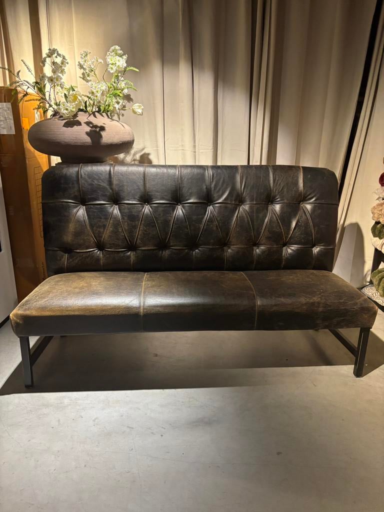 Eettafel Bank Geschuurd Leer Merk Rofra, Leer, Zo goed als nieuw, Rofra, Stoer Vintage