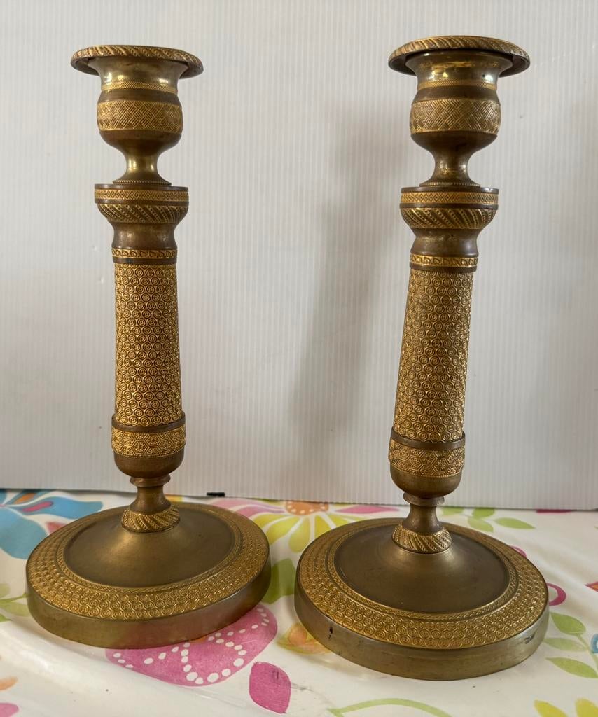 Paar Empirestijl kandelaars, Ophalen of Verzenden, Koper of Brons