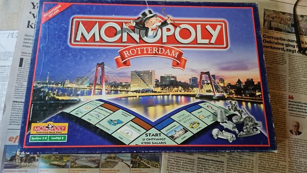 bordspel 1e editie Monopoly Rotterdam Monopolie, Hobby en Vrije tijd, Gezelschapsspellen | Bordspellen, Gebruikt, Een of twee spelers