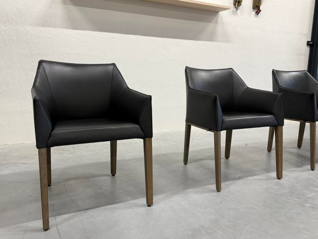 4 Leolux Pyrite eetkamerstoel zwart leer design stoel, Huis en Inrichting, Leolux, Zwart, Leer, Ophalen of Verzenden