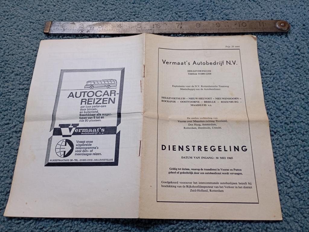 Vintage Dienstregeling Vermaats autobedrijf Boekje Folder, Verzamelen, Spoorwegen en Tramwegen, Ophalen of Verzenden, Trein, Boek of Tijdschrift
