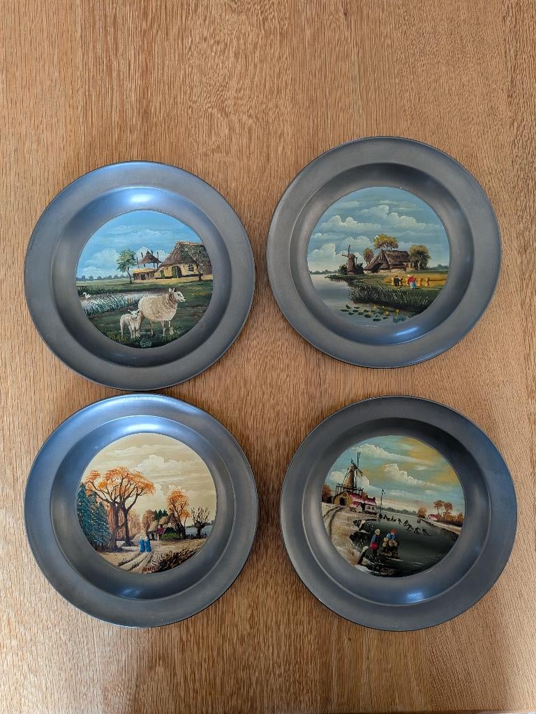 Vier tinnen wandborden, handbeschilderd, te koop voor jou., Ophalen of Verzenden