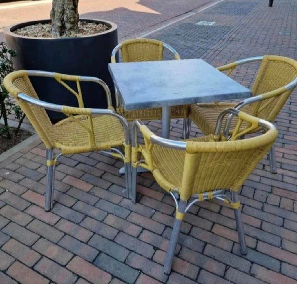 Gele tuinset met vier stoelen en tafel, Ophalen of Verzenden