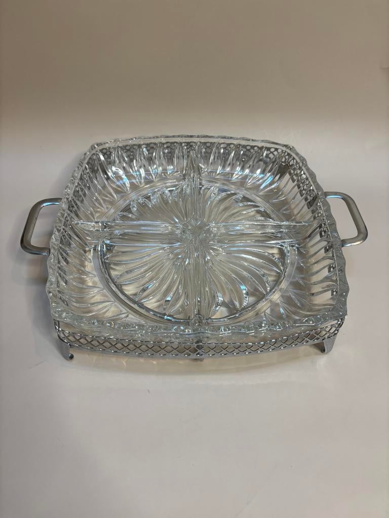 Kristallen aperitief schaal op metalen standaard, Ophalen of Verzenden