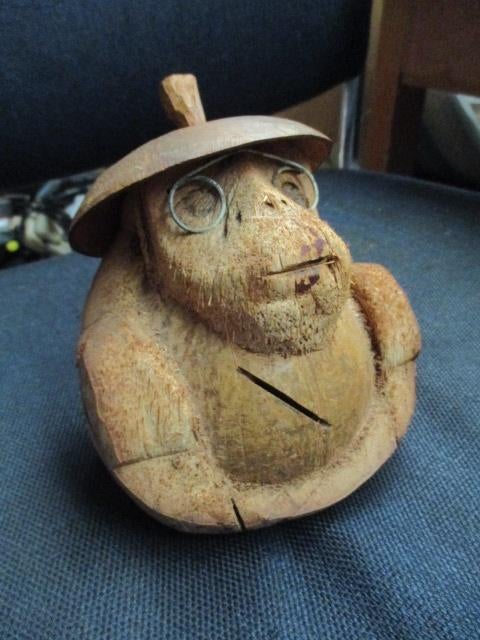 Aap kokosnoot retro, spaarpotgleuf kokosnootvezel, Ophalen of Verzenden, Overige typen