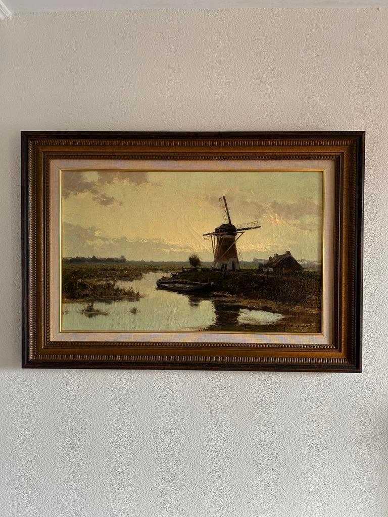 Schilderij G.J. Delfgaauw - Landschap met molen en sloot, Antiek en Kunst, Kunst | Schilderijen | Klassiek, Ophalen of Verzenden