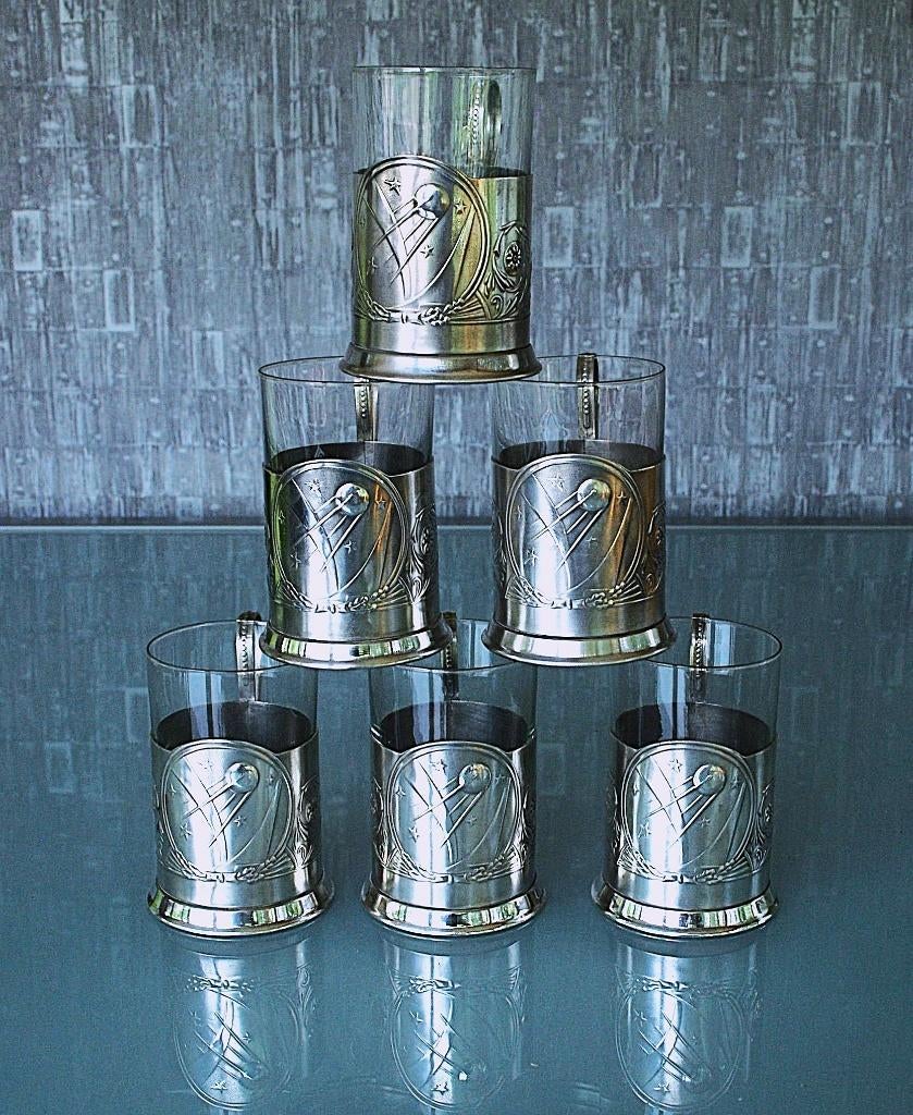Spoetnik Russisch Theeglas houder met Glas - Compleet set !, Ophalen of Verzenden