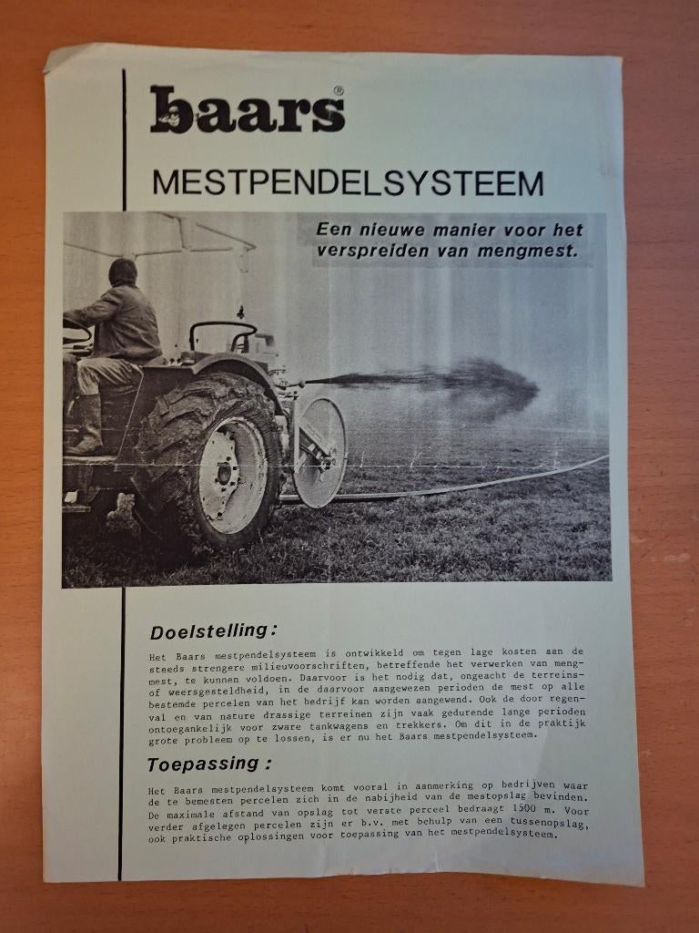 Folder Baars mestpendelsysteem, Ophalen of Verzenden, Gelezen, Tractor en Landbouw