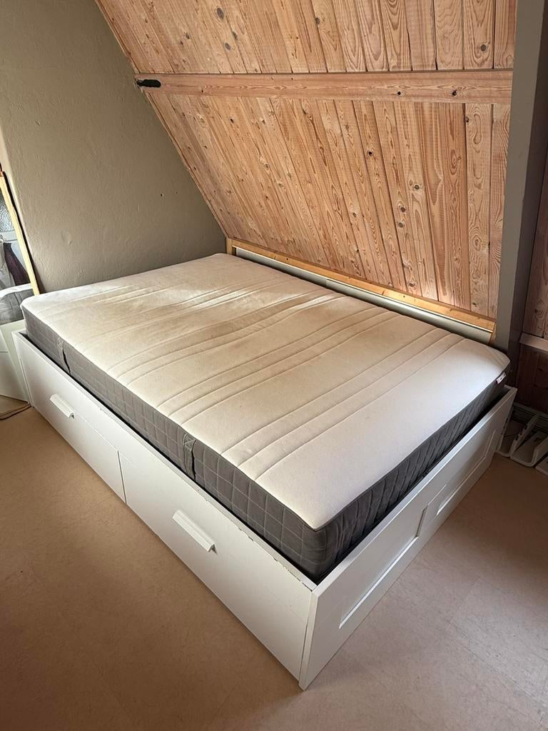 IKEA Brimnes bedframe wit met opberglades 140cm, Huis en Inrichting, Slaapkamer | Bedden, Ophalen, Gebruikt, Wit, 140 cm