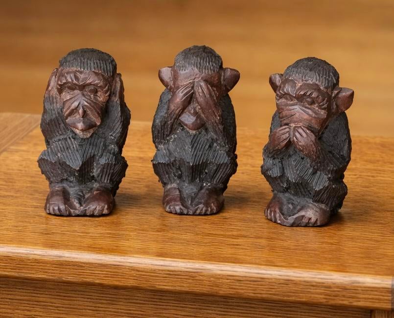 Art Deco houten aapjes horen zien zwijgen Amsterdamse School, Antiek en Kunst, Minder dan 20 cm, Art deco, Ophalen of Verzenden