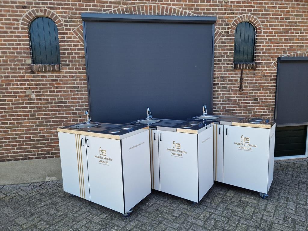 Mobiele Keuken te huur huren, Huis en Inrichting, Keuken | Complete keukens, Zo goed als nieuw, Dubbelwandige keuken, Wit, Staal of Rvs