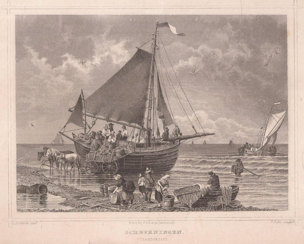 Scheveningen Strandgezigt Staalgravure 1858, Ophalen of Verzenden