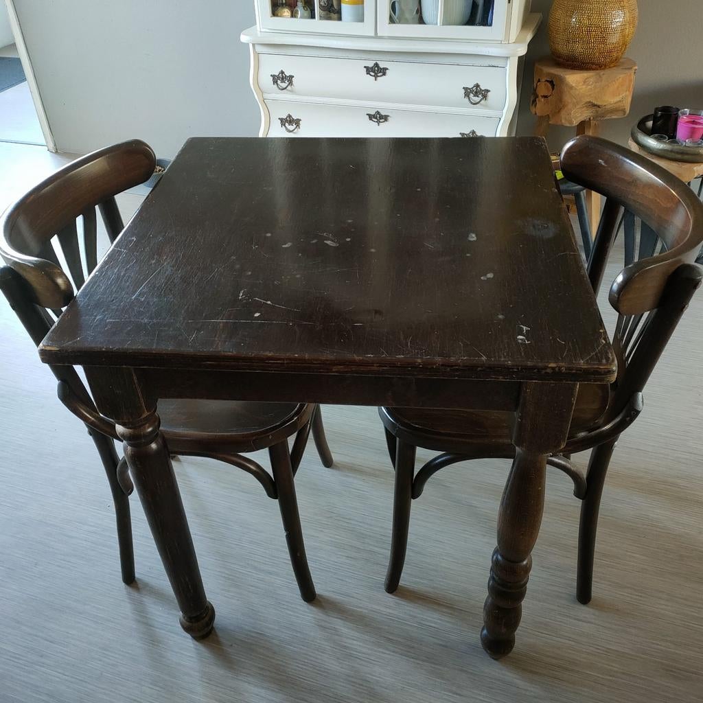Oude kroeg / cafe tafel met stoelen, Ophalen of Verzenden, Gebruikt, 4 tot 6 stoelen