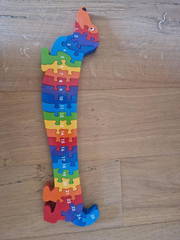 Lanka Kade Houten Puzzel Teckel - Leren Tellen 1-25, 2 tot 4 jaar, 10 tot 50 stukjes, Ophalen of Verzenden, Zo goed als nieuw