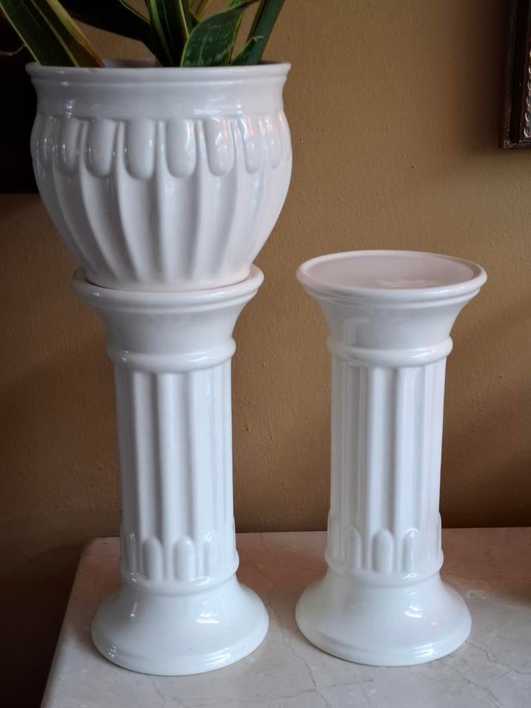 2 x porseleinen plantenzuil en 1 x bloempot, Ophalen of Verzenden, Zo goed als nieuw