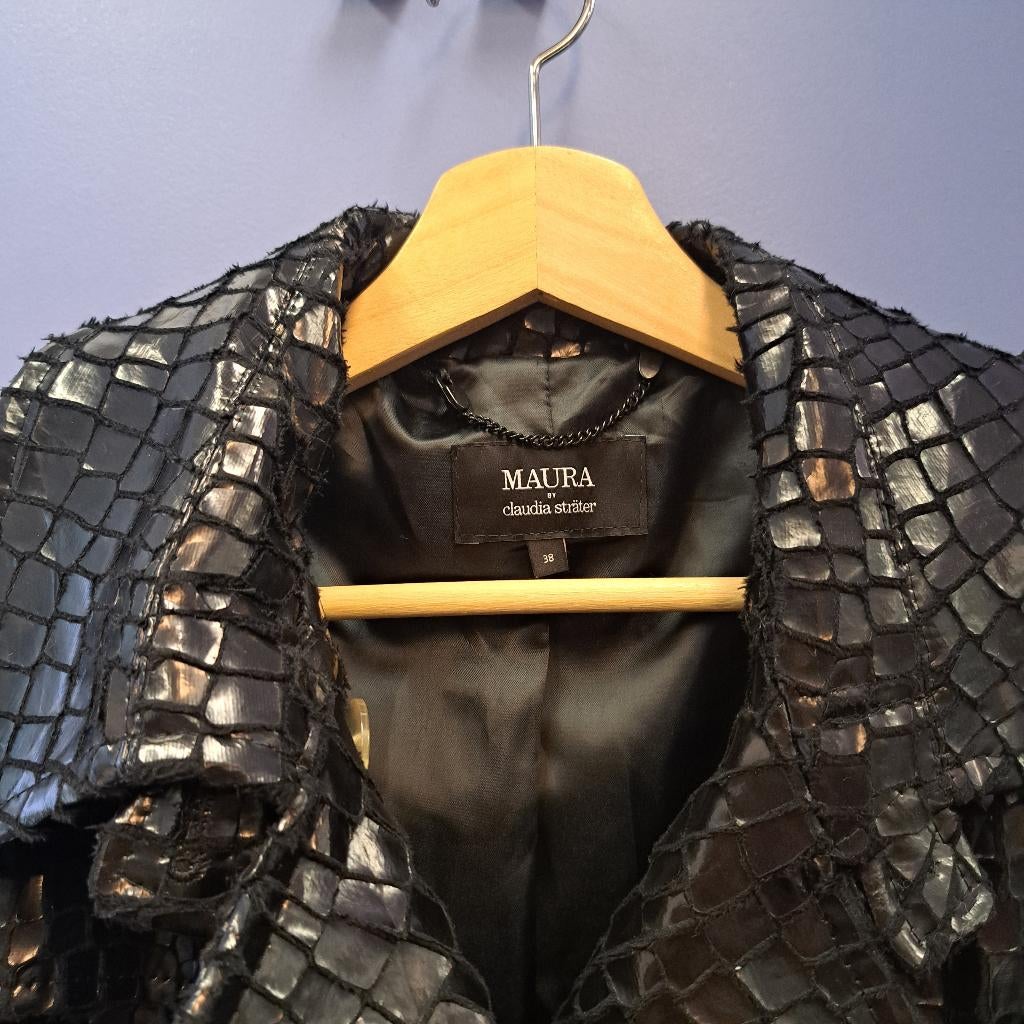 Maura by Claudia Sträter zwart croco trenchcoat mt 38 49825, Maat 38/40 (M), ., Zwart, Ophalen of Verzenden