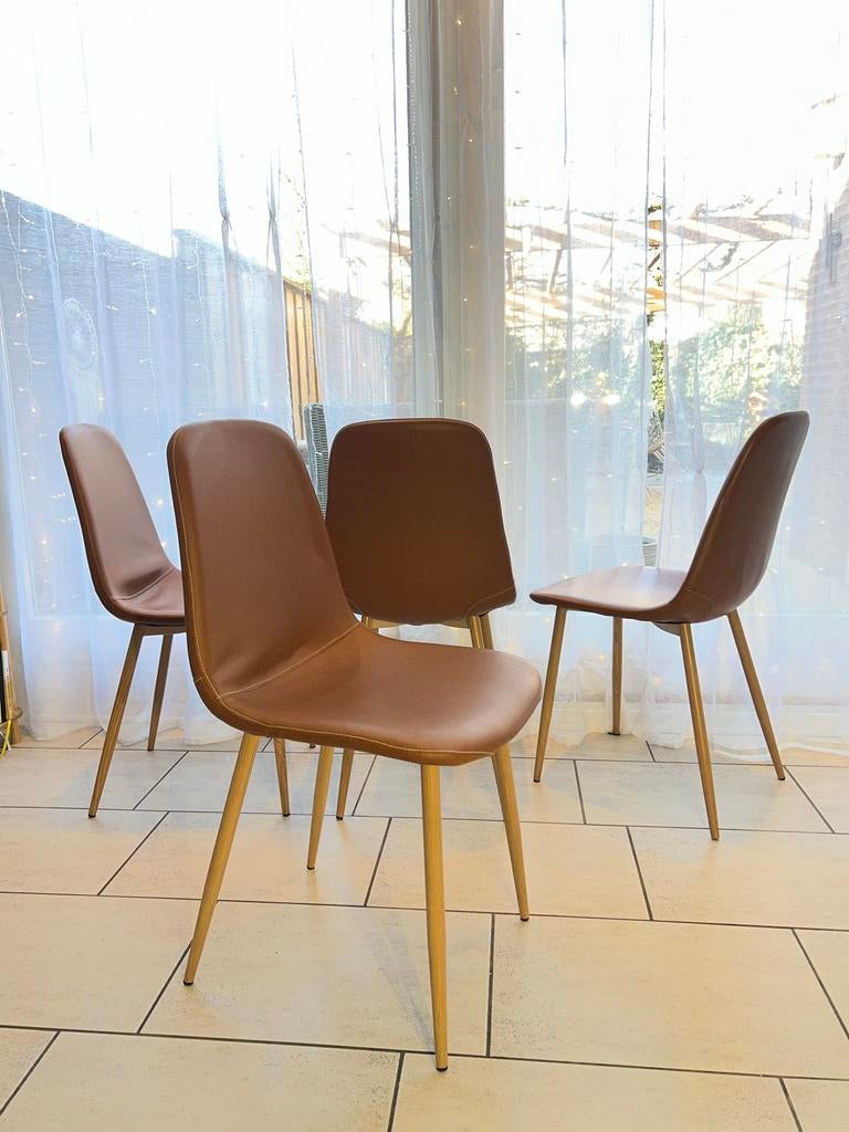 JONSTRUP 4 eetkamerstoelen cognac kunstleer, Ophalen, Gebruikt, Bruin, Eén