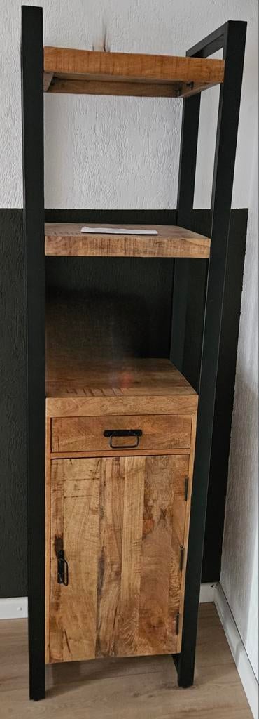 Industriële Boekenkast met Lade en Deur - Hout & Metaal, Gebruikt, Met deur(en), 50 tot 100 cm, 25 tot 50 cm