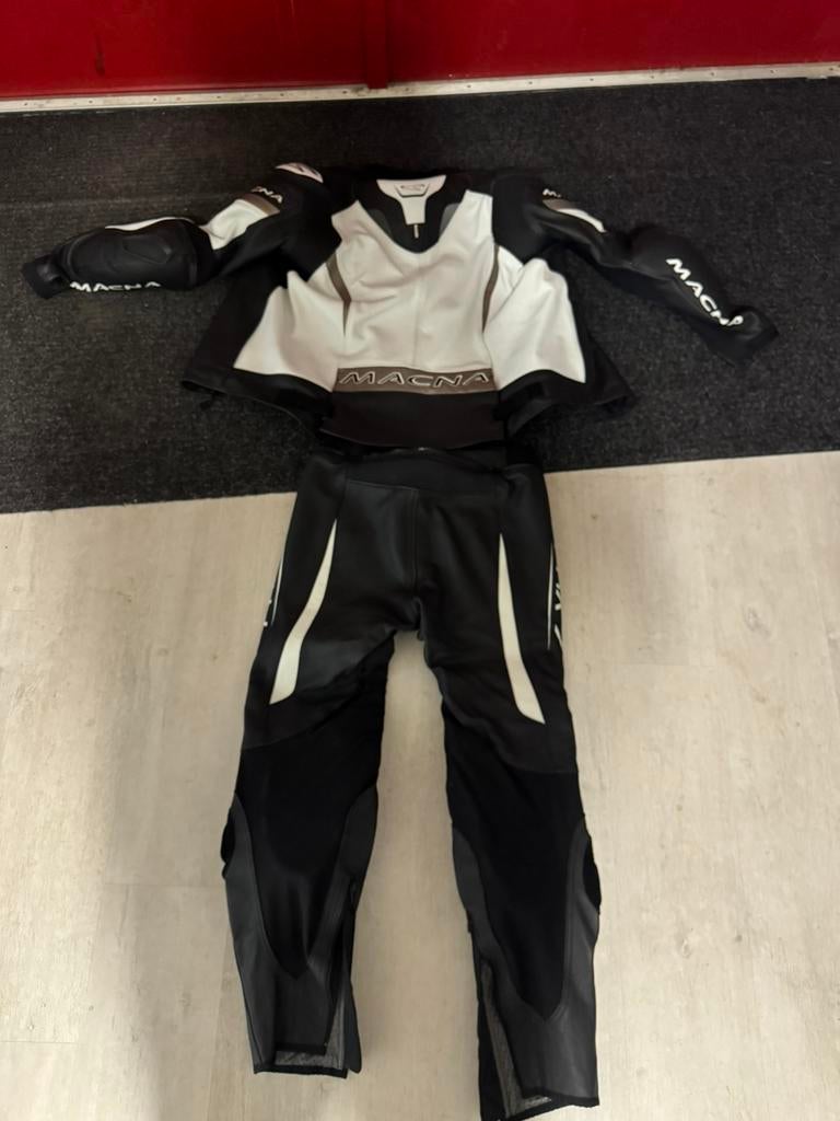 Motorjack+broek,leder wit/zwart, Motoren, Kleding | Motorkleding, Ophalen, Tweedehands, Heren, Jas | leer