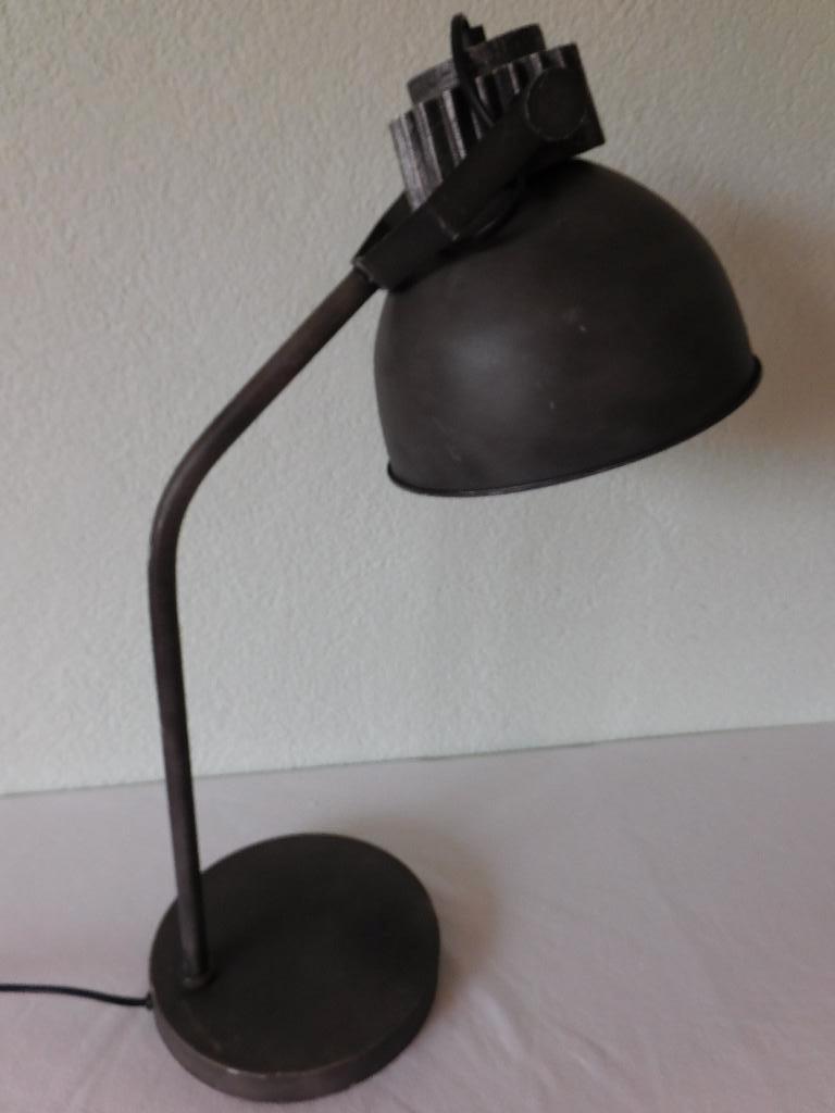 Stoere industriële bureaulamp, metaal, donkergrijs gevlekt,, Ophalen of Verzenden, Gebruikt, Metaal, Minder dan 50 cm