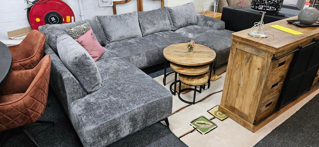 Hoekbank U vorm Teddy stof Antraciet super comfort NIEUW, Ophalen, Hoekbank, Vierpersoons of meer, 300 cm of meer