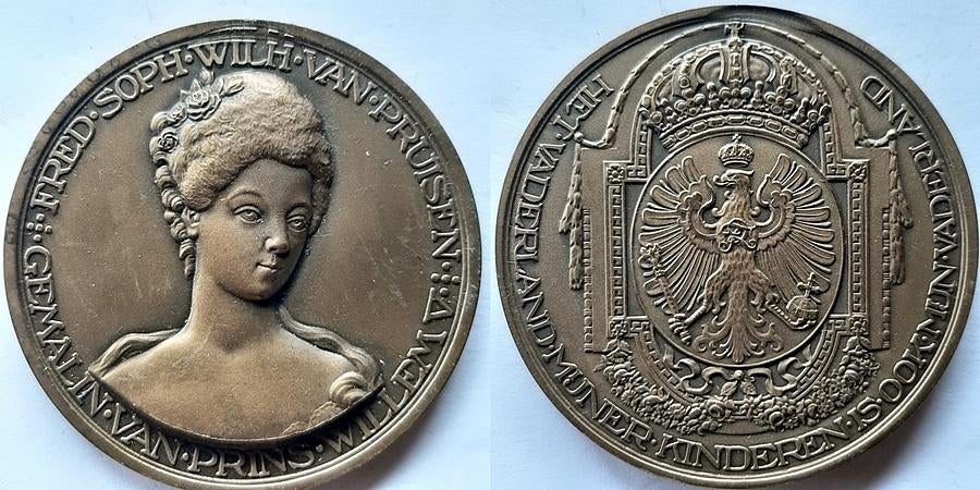 Penning  Wilhelmina van Pruisen, Postzegels en Munten, Penningen en Medailles, Verzenden, Brons, Nederland